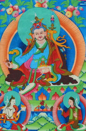 (image for) Guru Rinpoche with two consorts (Downloadable Photo)
